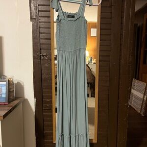 Teal Shoulder Tie Maxi Dress